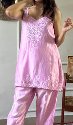 Load image into Gallery viewer, Amreena Women's Lakhnavi Handcrafted Chanderi Silk Chikankari Top And Pant Set - HONC0344955
