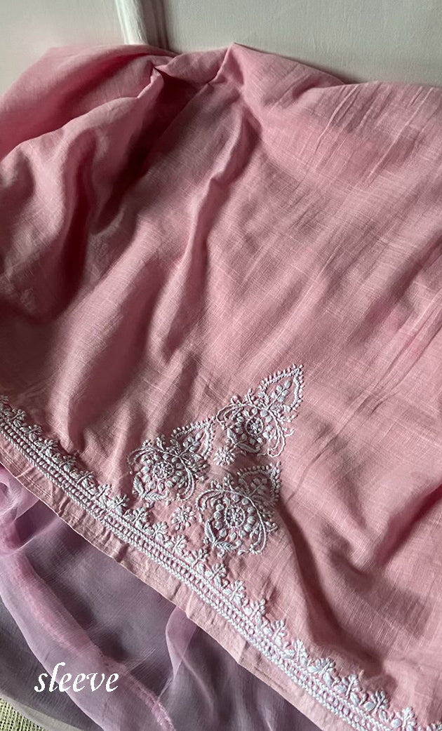 Women's Lakhnavi Handcrafted Unstitched Cotton Chikankari Suit Material - HONC0317020