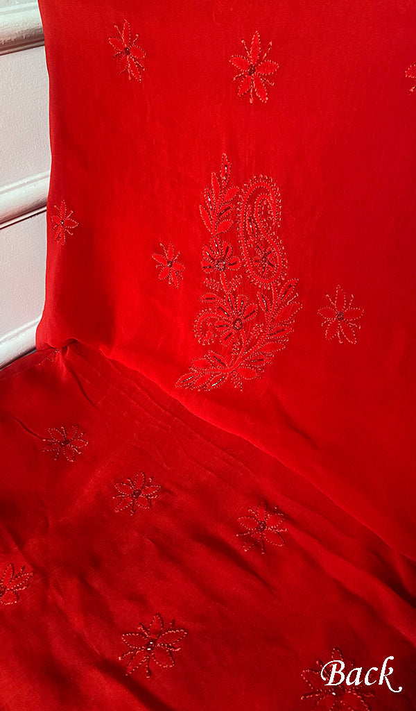 Women's Lucknowi Handcrafted Viscose Georgette Unstitched Chikankari Suit Material - HONC0317983