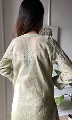 Load image into Gallery viewer, Women&#39;s Lucknowi Handcrafted Mul Chanderi Chikankari Kurti - HONC0308108
