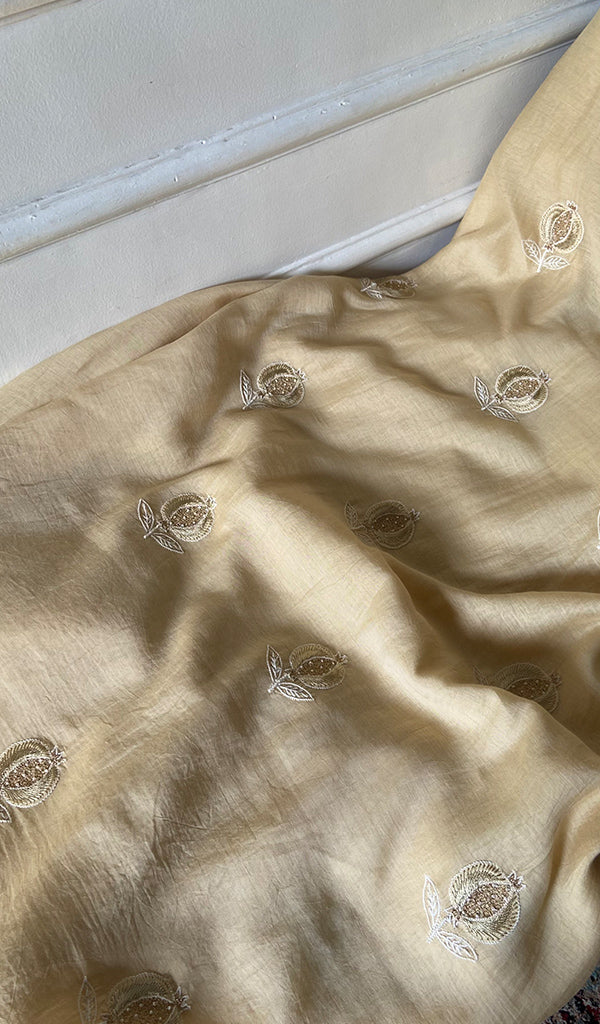 Mahira Women's Lakhnavi Handcrafted Mul Chanderi Unstitched Chikankari Full Suit - HONC0355240