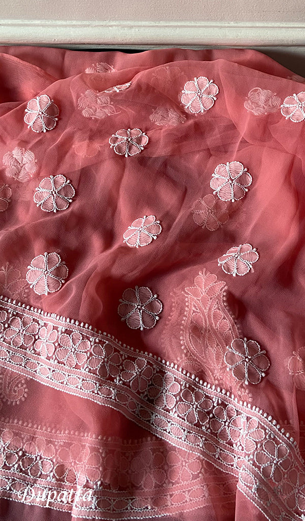 Women's Lucknowi Handcrafted Faux-Georgette Unstitched Chikankari Suit Material - HONC0348764
