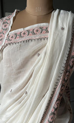 Load image into Gallery viewer, Women&#39;s Lakhnavi Handcrafted Mul Chanderi Chikankari Saree - HONC0301813
