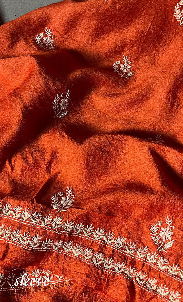 Women's Lakhnavi Handcrafted Munga Silk Chikankari Kurta And Dupatta Set- HONC0282380