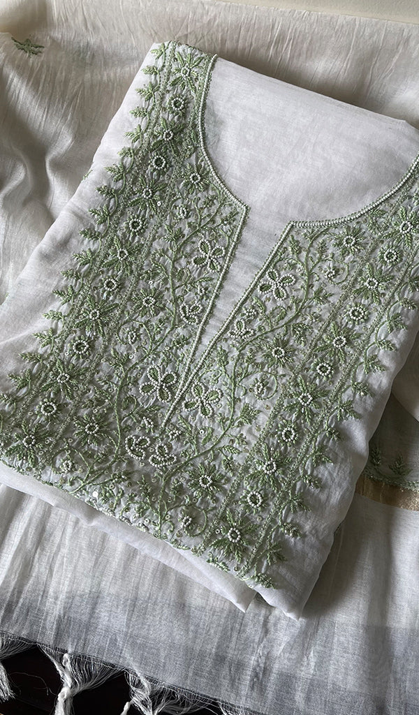 Women's Lakhnavi Handcrafted Mul Chanderi Kurta And Dupatta Set - HONC0257365