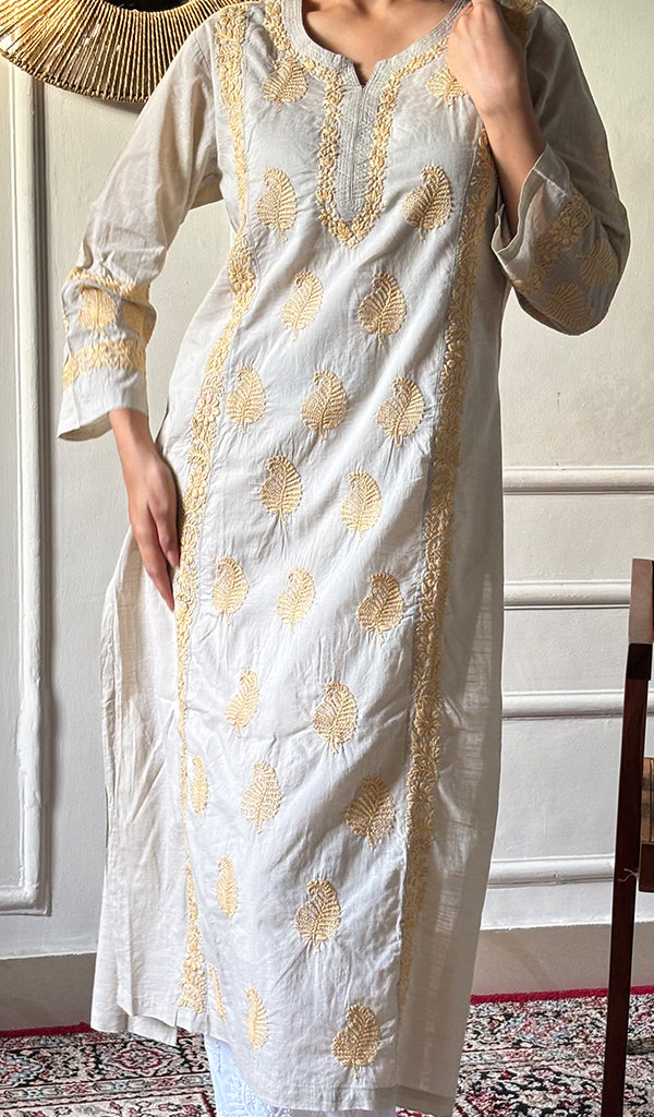 Pakeezah Women's Lucknowi Handcrafted Cotton Chikankari Kurti - HONC0171271