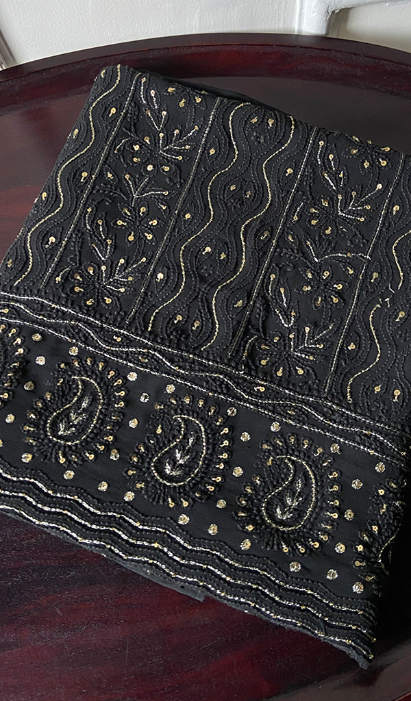 Women's Lakhnavi Handcrafted Viscose Georgette Chikankari Unstitched Kurti Fabric - HONC0155617