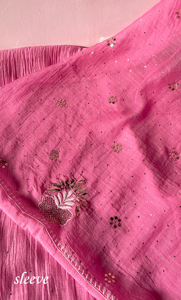 Women's Lakhnavi Handcrafted Unstitched Mul Chanderi Kurta And Dupatta Set - HONC0323630