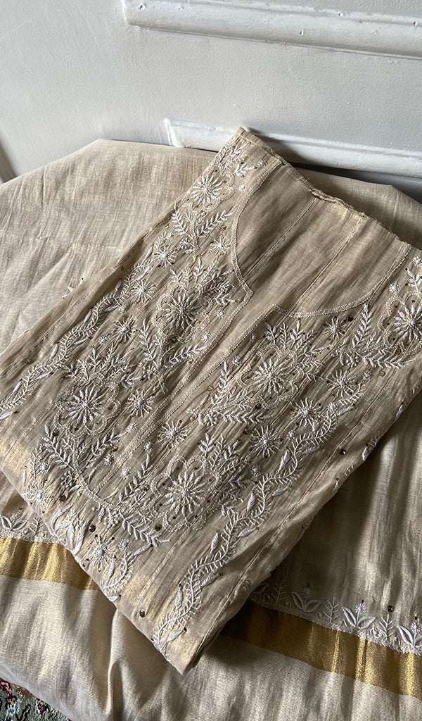 Women's Lakhnavi Handcrafted Tissue Chanderi Semi -stitched Anarkali And Dupatta Set - HONC0264005