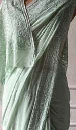 Load image into Gallery viewer, Women's Lakhnavi Handcrafted Viscose Georgette Chikankari Saree - HONC0337526