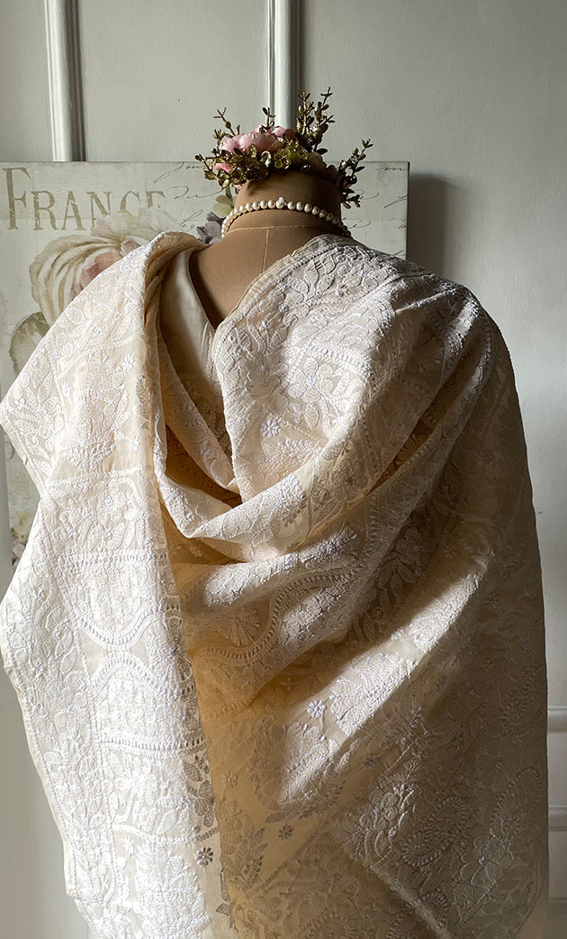 Women's Lakhnavi Handcrafted Cotton Chikankari Saree - HONC0317296