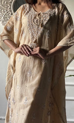 将图像加载到图库查看器中， Women's Lucknowi Handcrafted Mul chanderi Chikankari Kaftan - HONC0318263