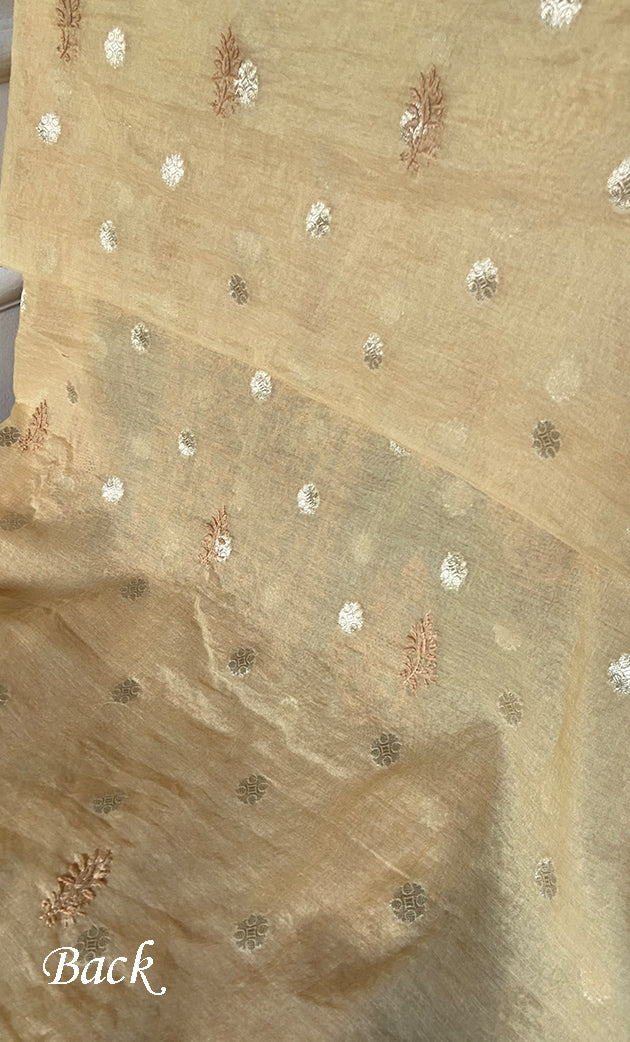 Women's Lakhnavi Handcrafted Mul Chanderi Unstitched Chikankari Full Suit Material - HONC0316860