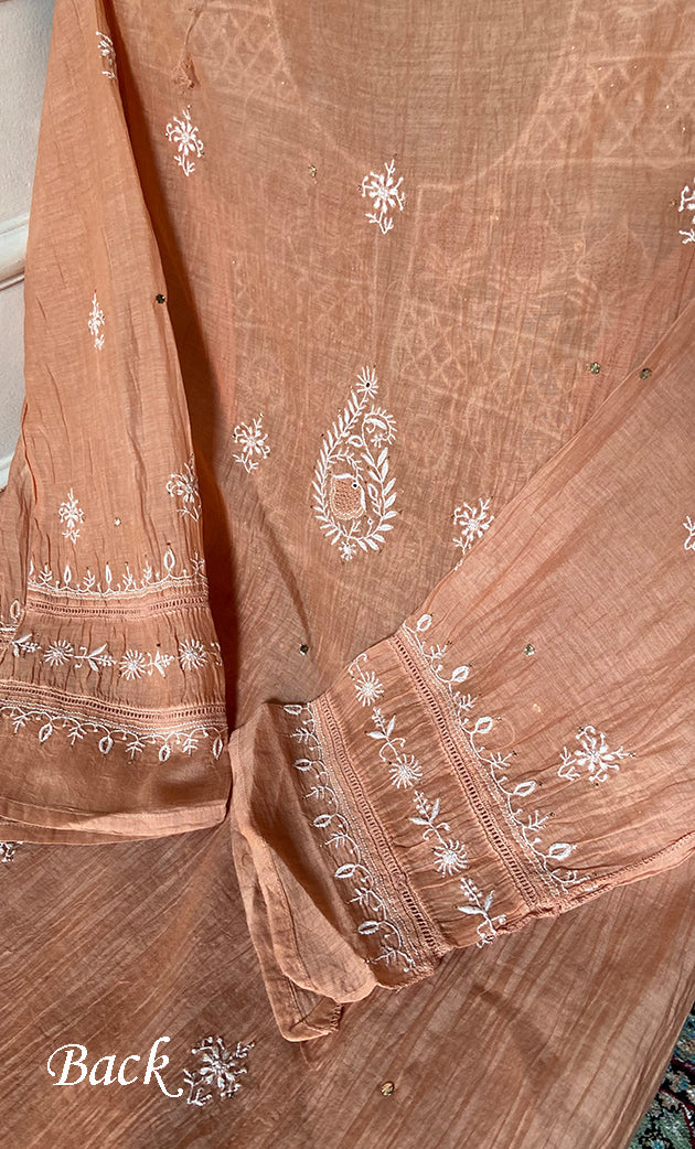 Women's Lakhnavi Handcrafted Mul Chanderi Semi - Stitched Kurta And Dupatta Set - HONC0281964