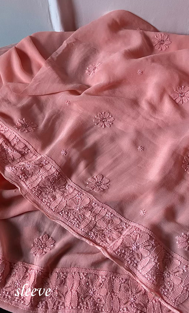 Women's Lakhnavi Handcrafted Viscose Georgette Chikankari Full Suit Material - HONC0277011