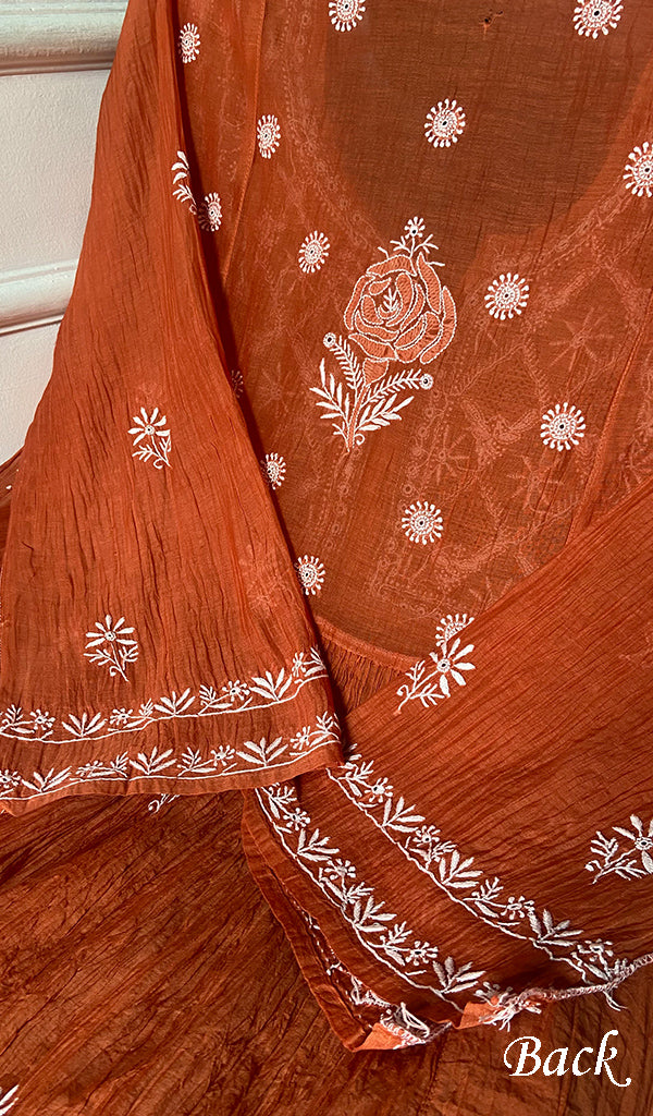 Women's Lakhnavi Handcrafted Mul Chanderi Semi - Stitched Chikankari Full Suit Material - HONC0326280