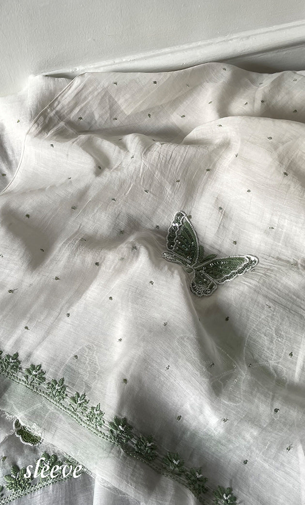 Women's Lakhnavi Handcrafted Unstitched Mul Chanderi Kurta And Dupatta Set - HONC0304154