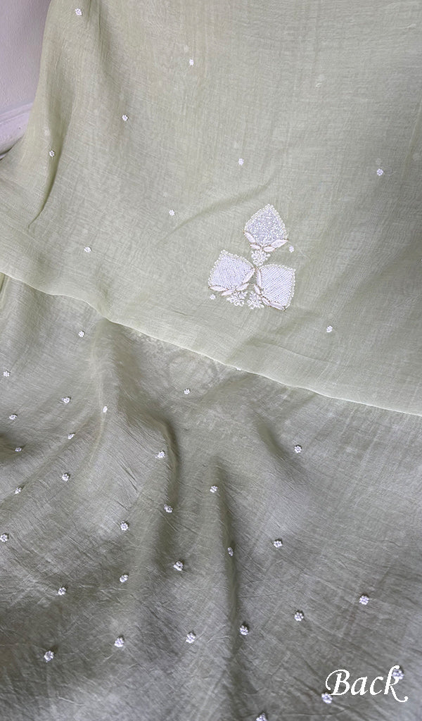 Jazba Women's Lakhnavi Handcrafted Mul Chanderi Unstitched Kurta And Dupatta Set - HONC0356291
