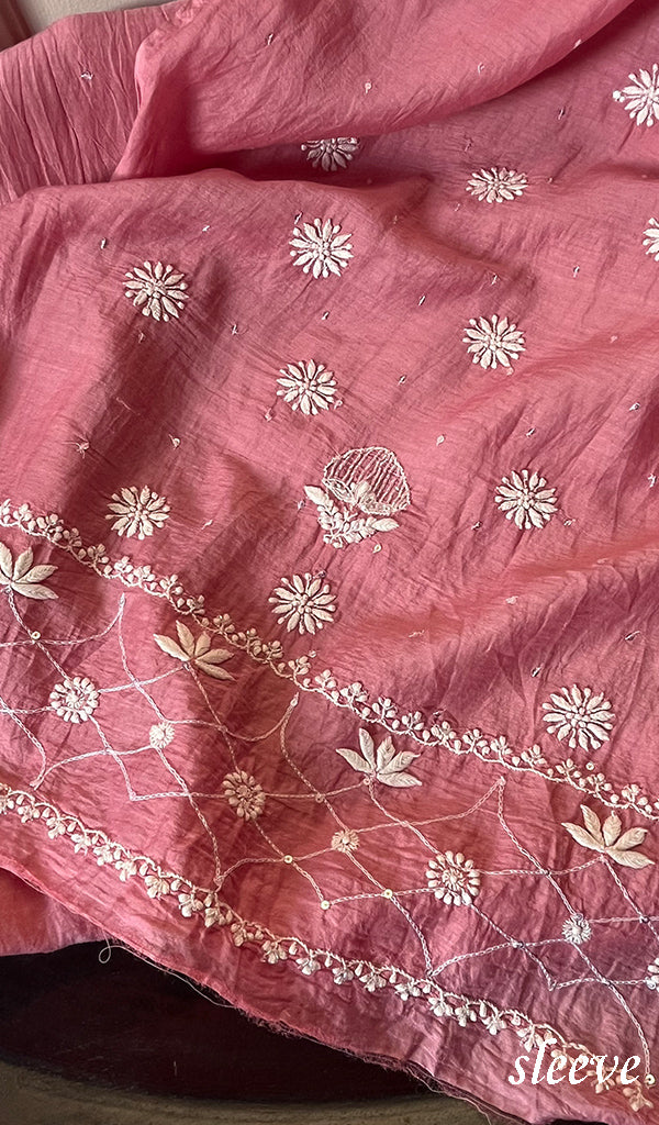 Women's Lakhnavi Handcrafted Mul Chanderi Kurta And Dupatta Set - HONC0288979