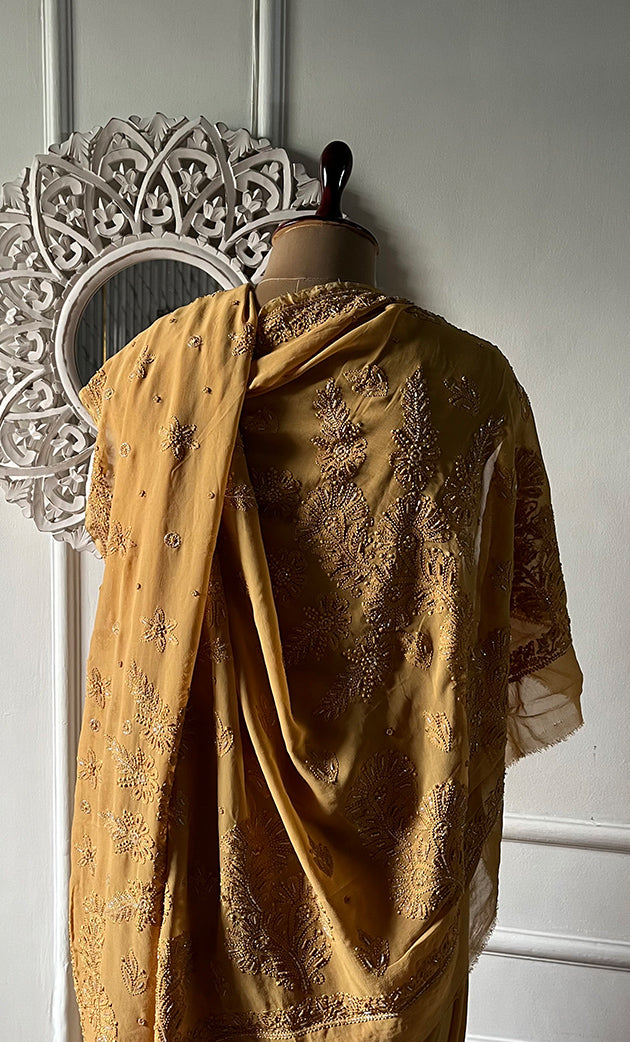 Women's Lakhnavi Handcrafted Viscose Georgette Chikankari Saree - HONC0329025