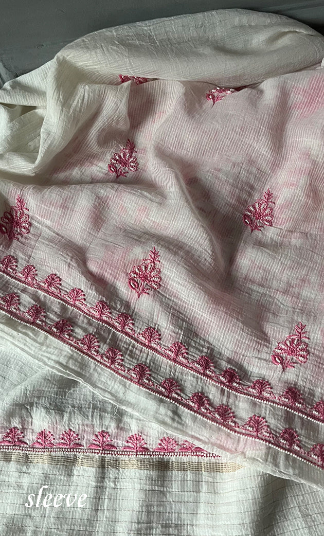 Women's Lakhnavi Handcrafted Maheshwari Mul Chanderi Unstitched Kurta And Dupatta Set- HONC0270650