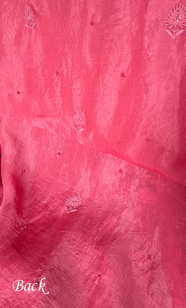 Women's Lakhnavi Handcrafted Pure Organza Chikankari Unstitched Kurta And Dupatta Set- HONC0327846