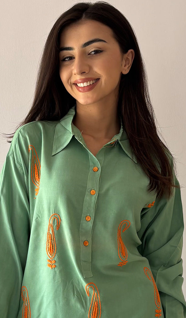 Aamna Women's Lakhnavi Handcrafted Cotton Chikankari Top - HONC0325780