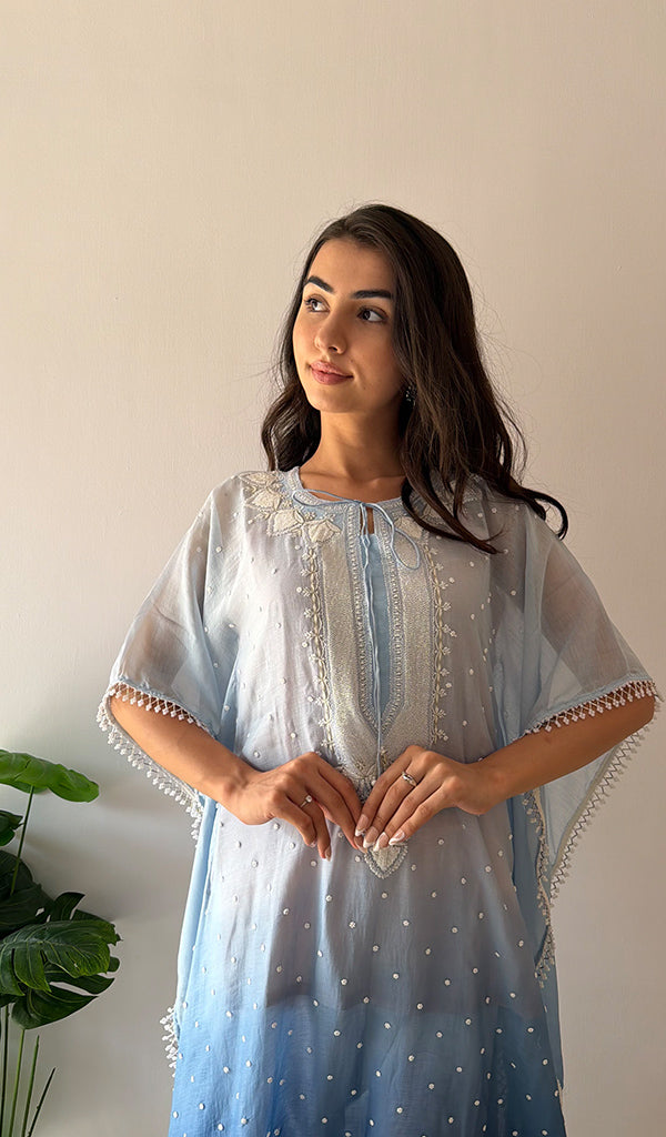 Pragya Women's Lucknowi Handcrafted Mul chanderi Chikankari Kaftan - HONC0379011