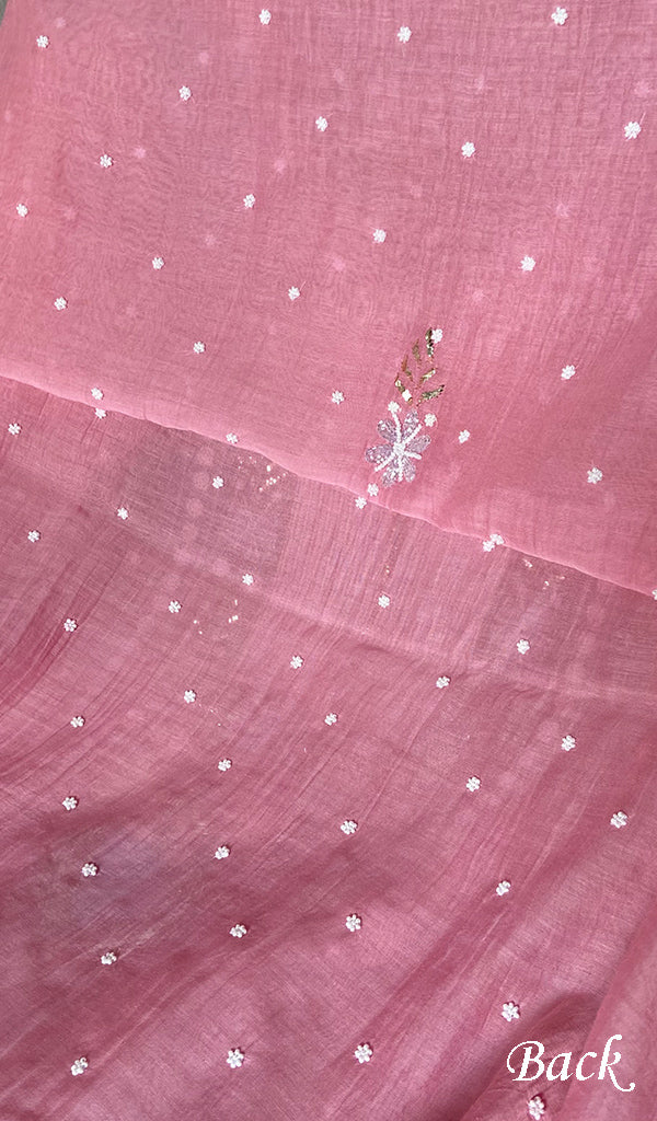 Women's Lakhnavi Handcrafted Mul Chanderi Unstitched Chikankari Full Suit Material - HONC0362598