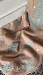 Women's Lakhnavi Handcrafted Chanderi Silk Unstitched Chikankari Full Suit - HONC0321895