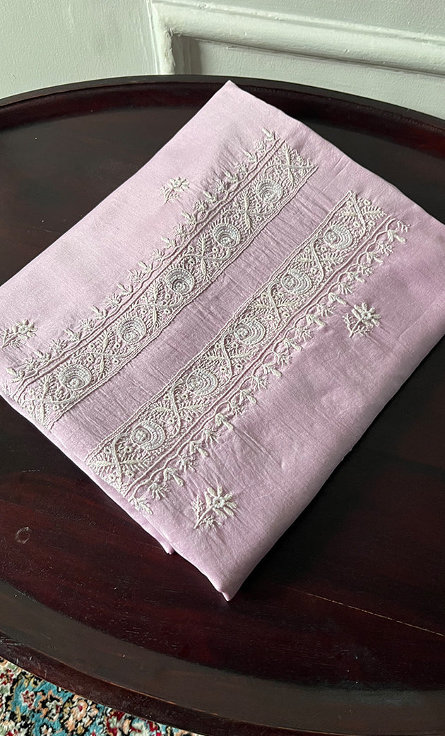 Lucknowi Handcrafted Chanderi Silk Unstitched Chikankari Unisex Kurta Fabric  -  HONC0330186