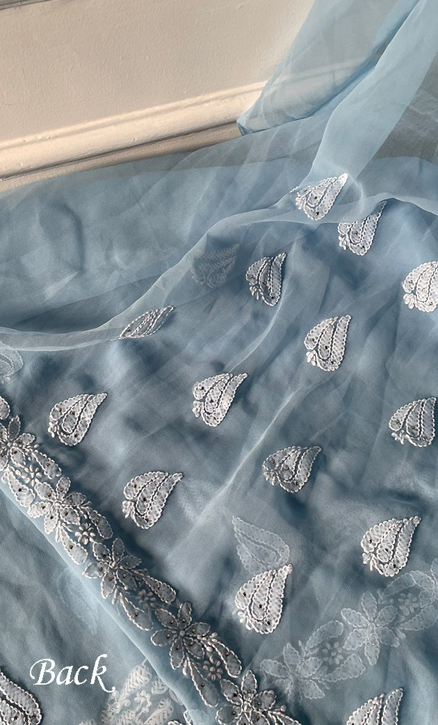 Women's Lakhnavi Handcrafted Unstitched Faux-Georgette Chikankari Suit Material - HONC0263365