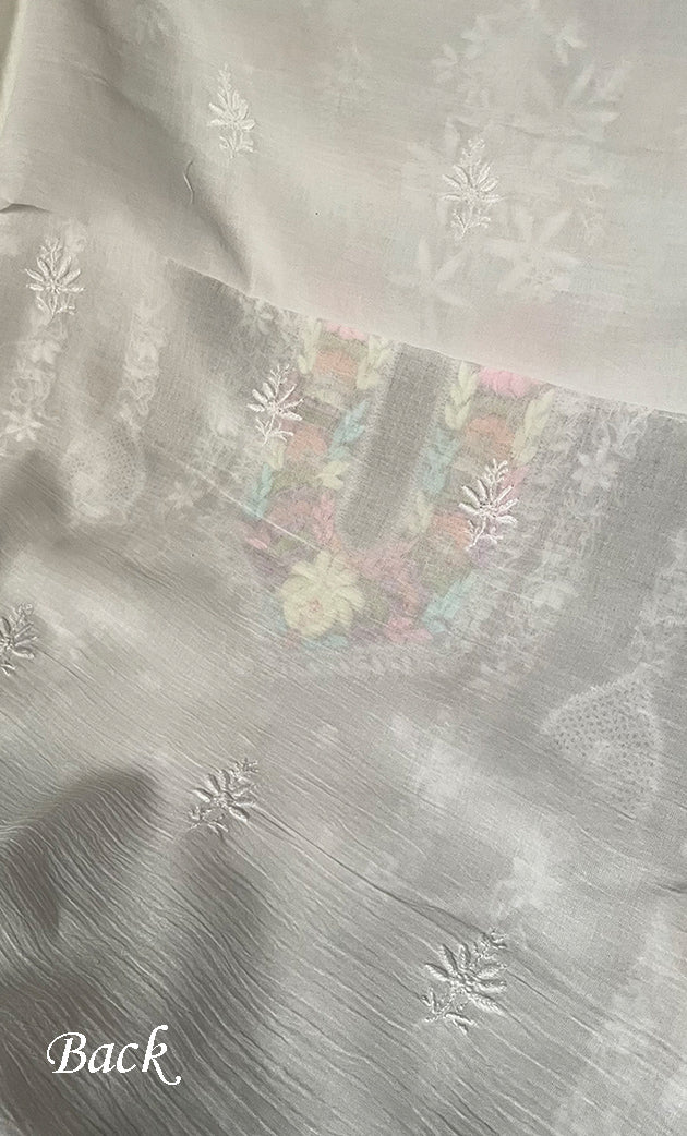 Women's Lakhnavi Handcrafted Unstitched Cotton Chikankari Kurta Dupatta Set - HONC0326100