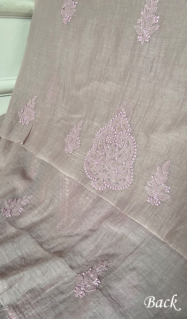 Women's Lakhnavi Handcrafted Mul Chanderi Unstitched Kurta And Dupatta Set - HONC0320358