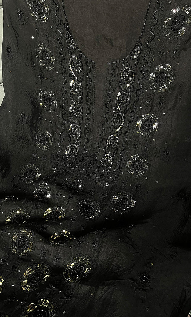 Women's Lakhnavi Handcrafted Pure Organza Chikankari Unstitched Kurta And Dupatta Set- HONC0328889