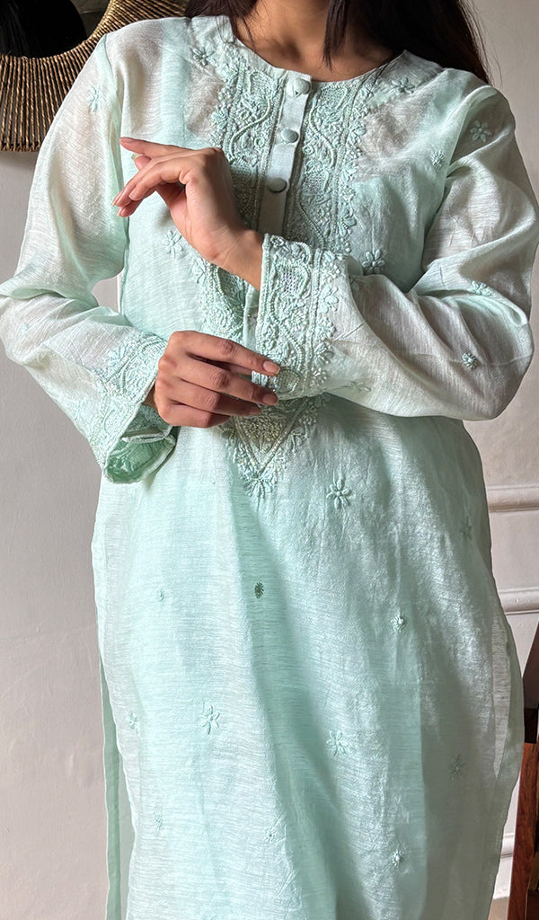 Women's Lakhnavi Handcrafted Muslin Chikankari Kurti - HONC0264764
