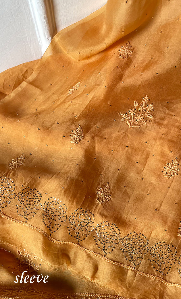 Women's Lakhnavi Handcrafted Pure Organza Chikankari Unstitched Kurta And Dupatta Set- HONC0304149