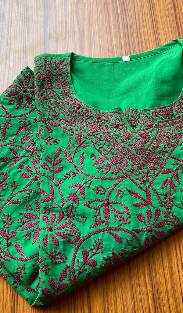 Women's Lakhnavi Handcrafted Cotton Chikankari Kurti - HONC077460