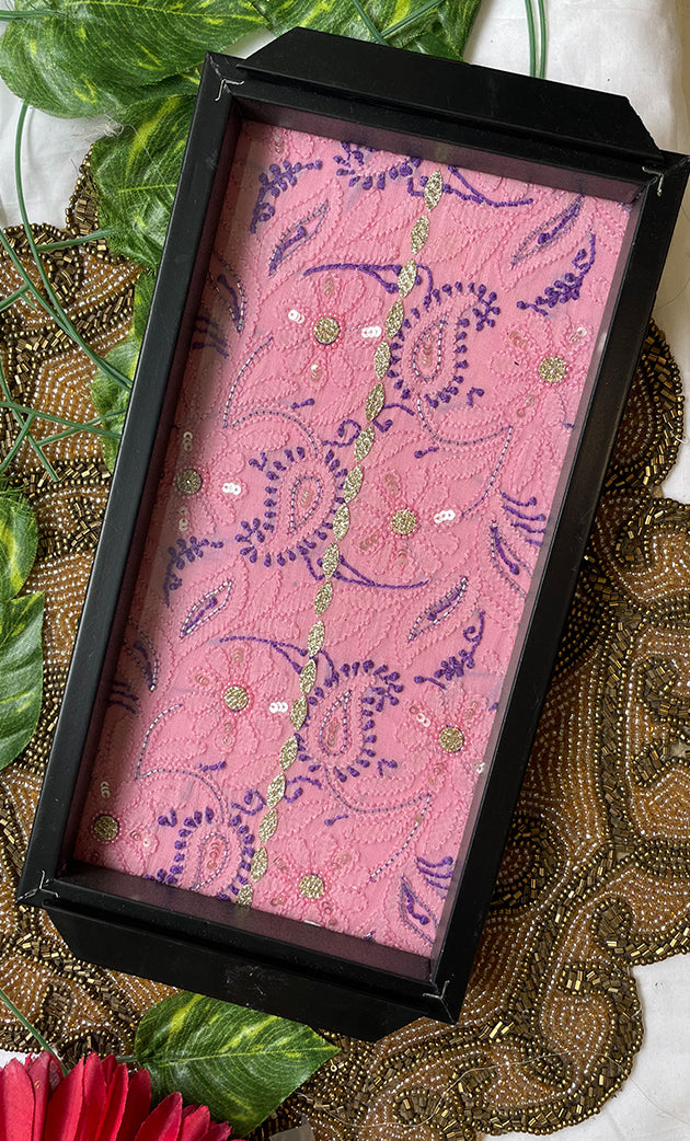 Handcrafted Chikankari Tray with Two Coasters – Wooden Frame - HONC0295550