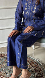 Load image into Gallery viewer, Emma Women's Lucknowi Handcrafted Mul Chanderi Stitched Chikankari Kurta And Plazzo Set- HONC0338383