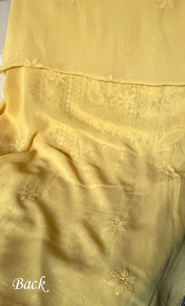 Women's Lucknowi Handcrafted Viscose Georgette Unstitched Chikankari Suit Material - HONC0299914