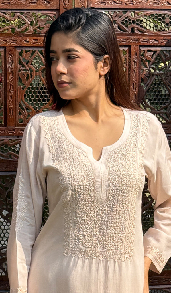 Women's Lucknowi Handcrafted Muslin Chikankari Kurti - HONC0237028