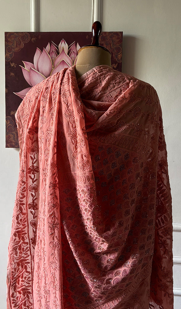 Women's Lakhnavi Handcrafted Viscose Georgette Chikankari Saree - HONC0337525