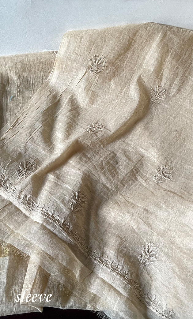 Women's Lakhnavi Handcrafted Mul Chanderi Unstitched Chikankari Full Suit Material - HONC0319529