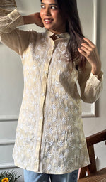 Load image into Gallery viewer, Women's Lakhnavi Handcrafted Tissue Chanderi Chikankari Top - HONC0348539