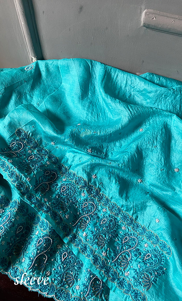 Women's Lakhnavi Handcrafted Tussar Silk Chikankari Kurta And Dupatta Set - HONC0245856