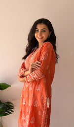 将图像加载到图库查看器中， Women's Lucknowi Handcrafted Mul Chanderi Stitched Chikankari Kurta And Plazzo Set- HONC0378824