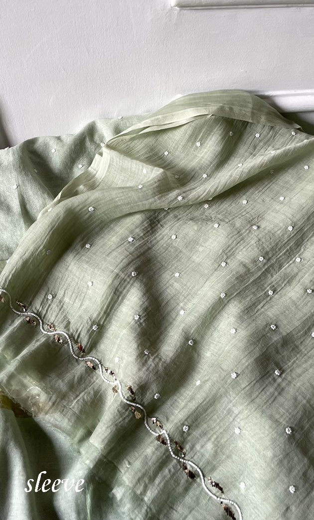 Women's Lakhnavi Handcrafted Mul Chanderi Unstitched Chikankari Full Suit Material - HONC0311949