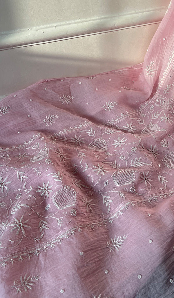 Women's Lakhnavi Handcrafted Mul Chanderi Semi - Stitched Angrakha And Dupatta Set - HONC0277641