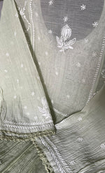 Load image into Gallery viewer, Izana Women's Lakhnavi Handcrafted Mul Chanderi Semi - stitched Chikankari Full Suit Material - HONC0333507